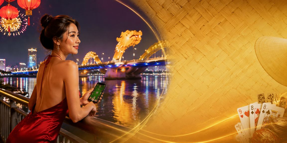 Đà Nẵng với nón lá minh họa game bài trên thiết bị di động